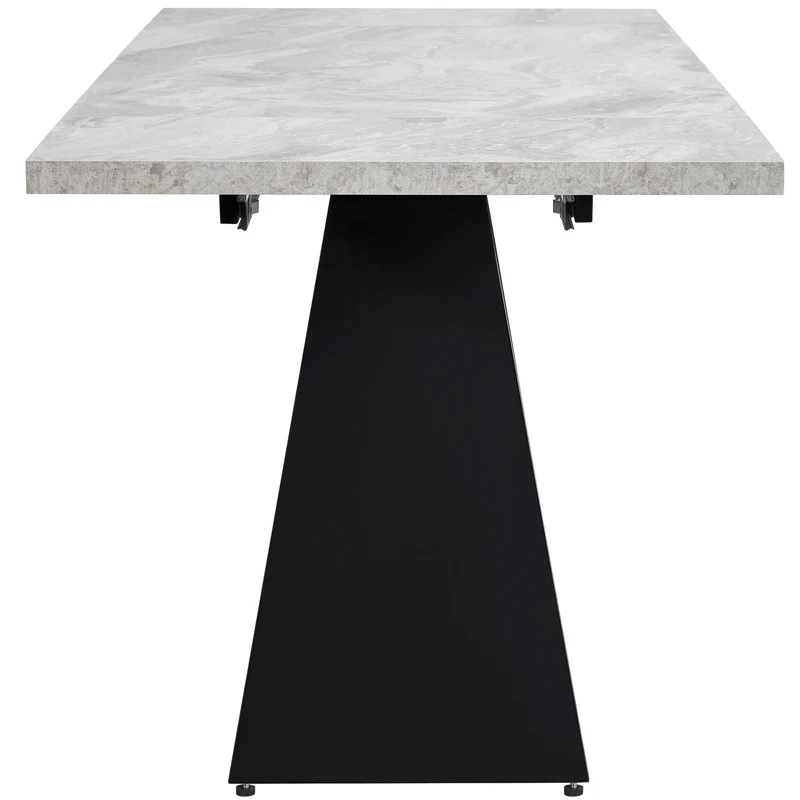 Table de salle à manger extensible système coulissant effet ciment gris avec pieds en colonne 99-159cm GHAKOX GREY