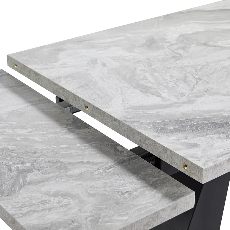 Table de salle à manger extensible système coulissant effet ciment gris avec pieds en colonne 99-159cm GHAKOX GREY