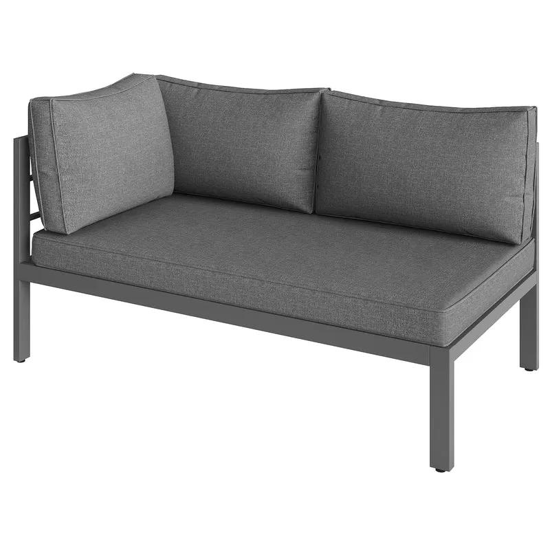 Salon de jardin recomposable pour 7 à 8 personnes + table basse effet bois et 2 tabouret gris KUN