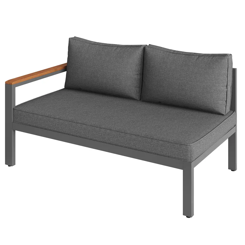 Salon de jardin recomposable pour 7 à 8 personnes + table basse effet bois et 2 tabouret gris KUN