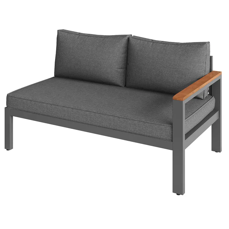 Salon de jardin recomposable pour 7 à 8 personnes + table basse effet bois et 2 tabouret gris KUN