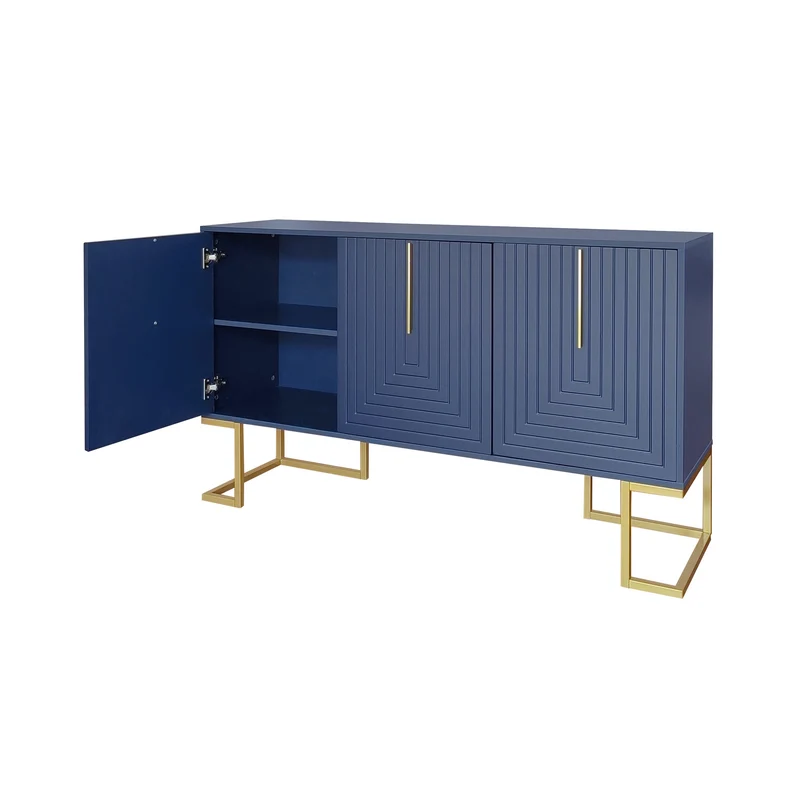 Buffet haut avec 3 portes bleu marine motif de forme U H81/B138/T40 CRUUGREN BLUE