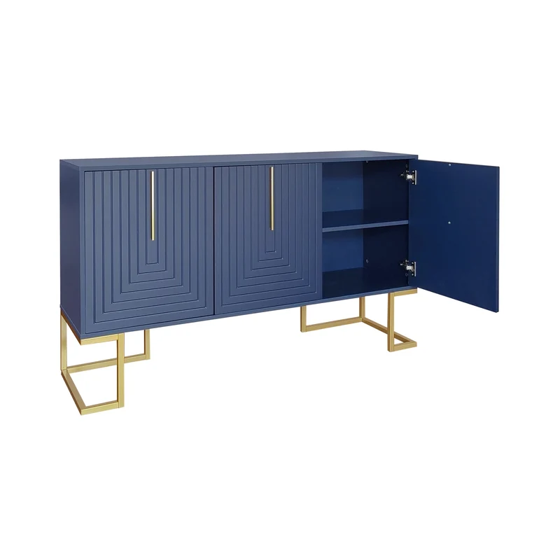 Buffet haut avec 3 portes bleu marine motif de forme U H81/B138/T40 CRUUGREN BLUE