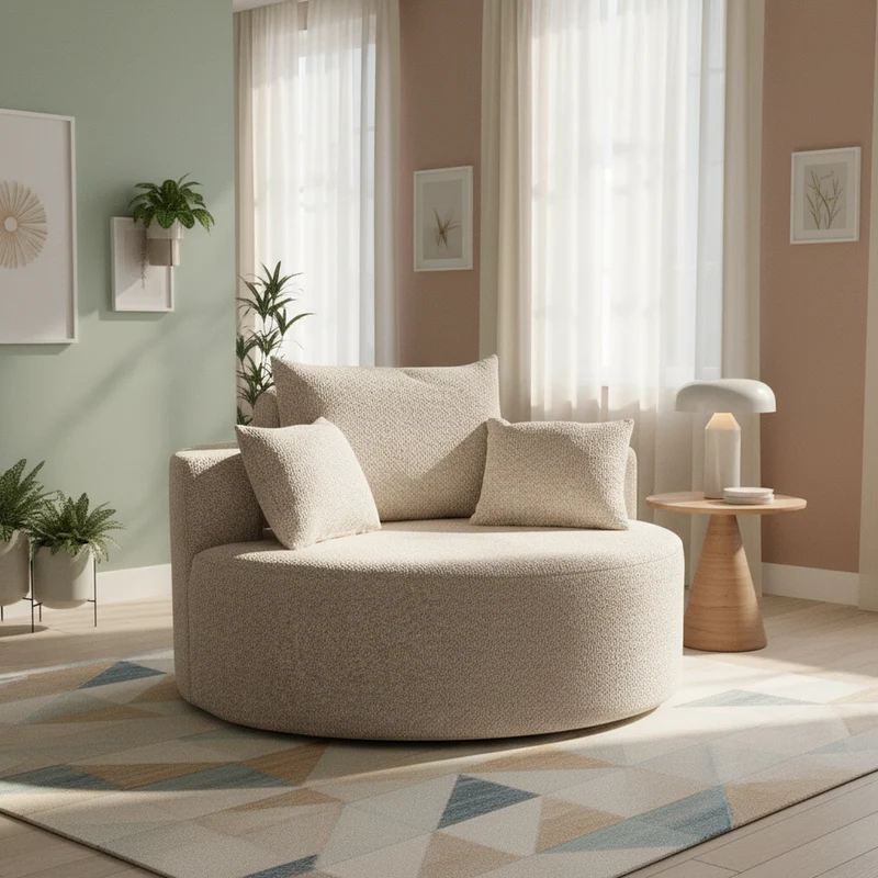 Fauteuil individuel en mousse chenille beige 2 coussins, sans montage VERTEXZORVAKYN