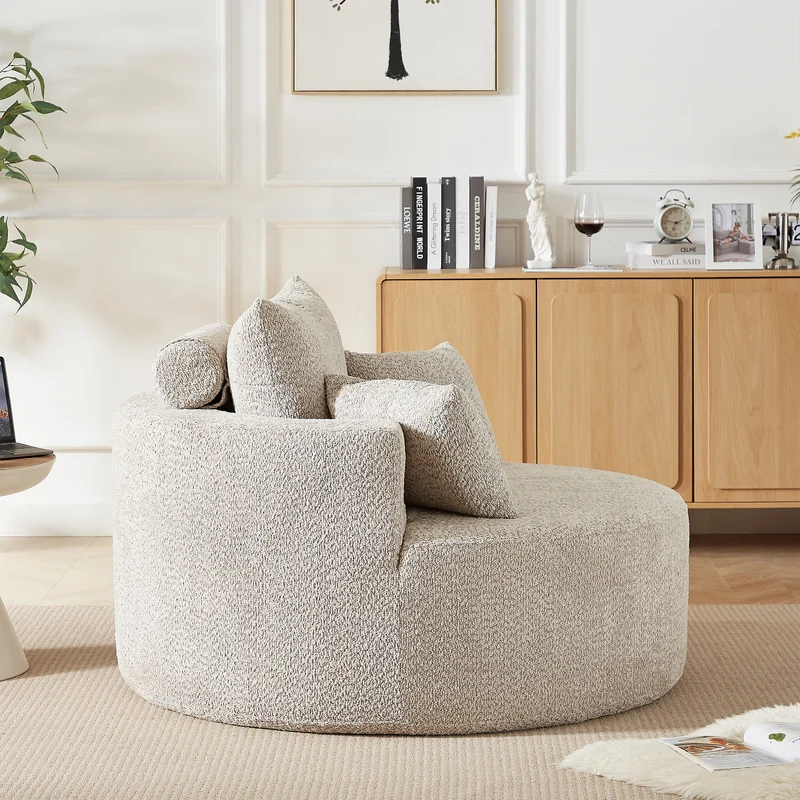 Fauteuil individuel en mousse chenille beige 2 coussins, sans montage VERTEXZORVAKYN
