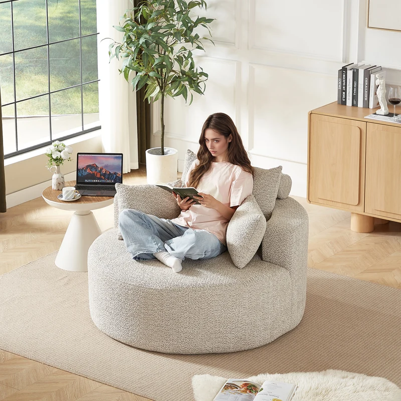 Fauteuil individuel en mousse chenille beige 2 coussins, sans montage VERTEXZORVAKYN