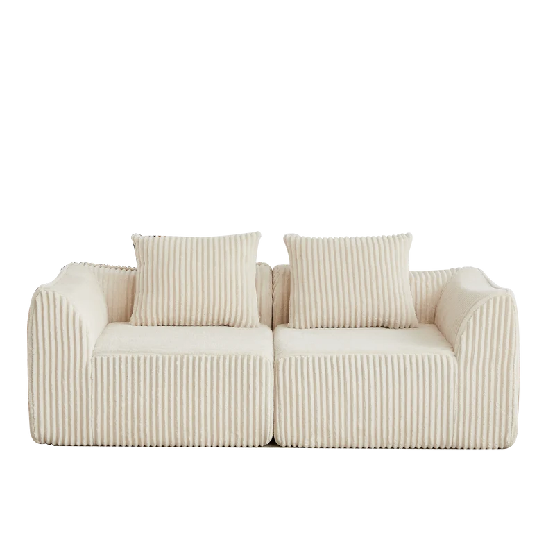 Canapé 2 places en velours côtelé beige, 2 coussins sans montage VERTEXVYNRAKYN