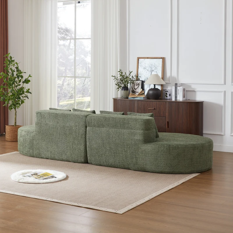Canapé grande 4-5 places chenille vert, mousse mémoire sans cadre VERTEXKRYNNATHOR