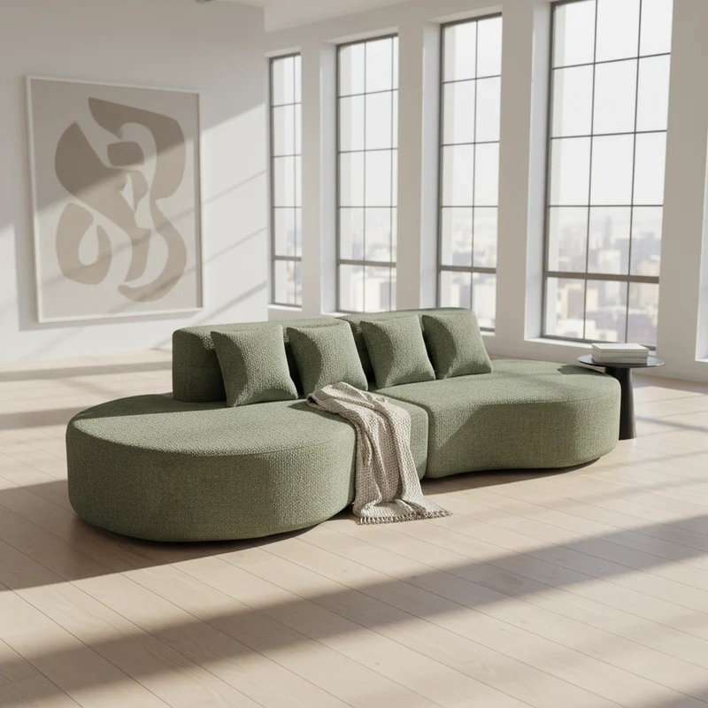 Canapé grande 4-5 places chenille vert, mousse mémoire sans cadre VERTEXKRYNNATHOR