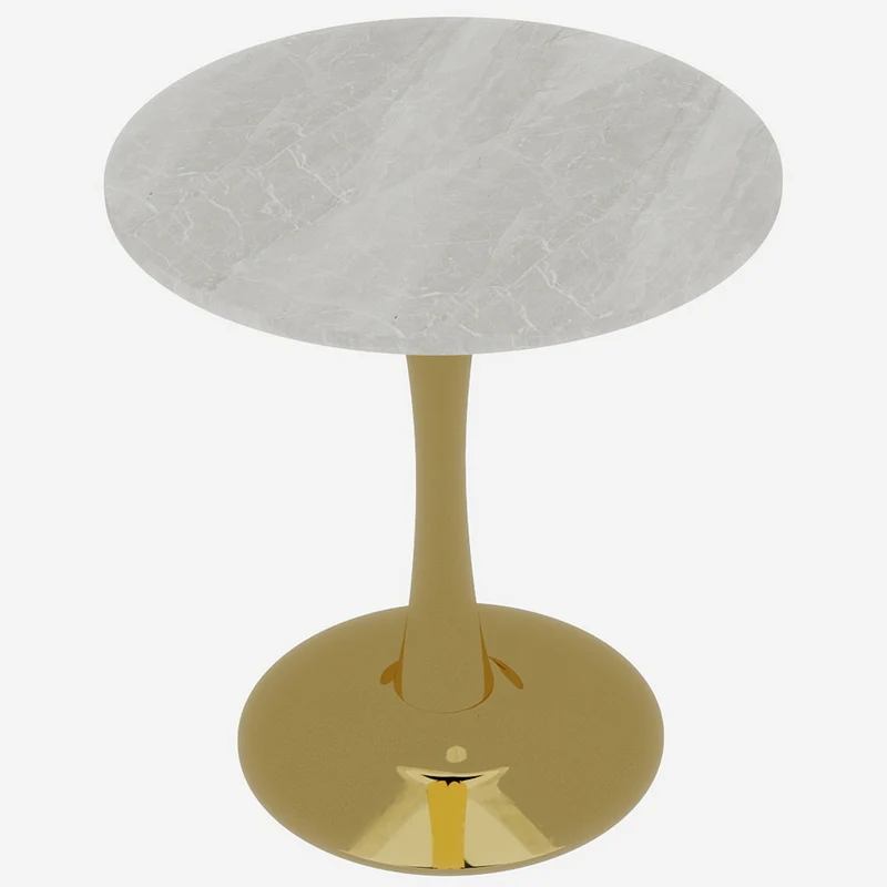 Table de salle à manger ronde effet marbre blanc pied doré 2-4 personnes, 70 cm VERTEXMYRKONOR
