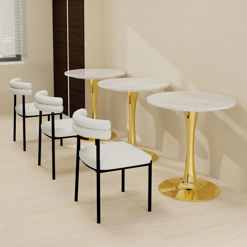 Table de salle à manger ronde effet marbre blanc pied doré 2-4 personnes, 70 cm VERTEXMYRKONOR
