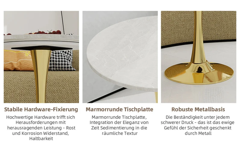 Table de salle à manger ronde effet marbre blanc pied doré 2-4 personnes, 70 cm VERTEXMYRKONOR