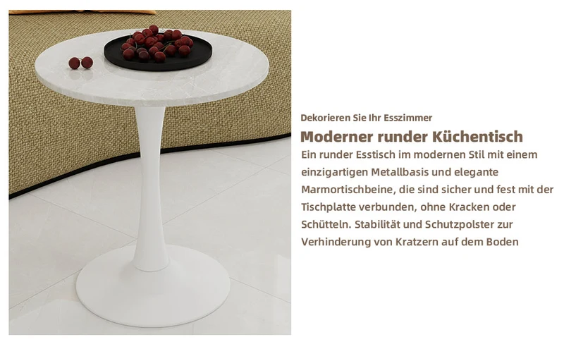 Table de salle à manger ronde effet marbre blanc 2-4 personnes, 70 cm VERTEXSYLTHYN