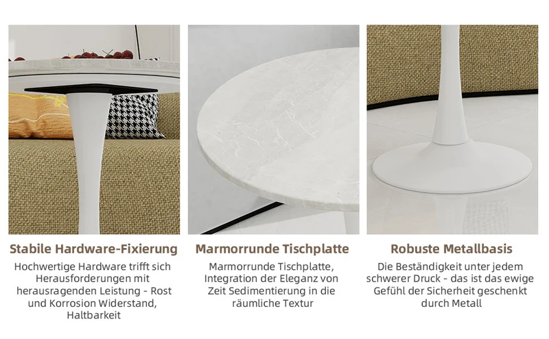 Table de salle à manger ronde effet marbre blanc 2-4 personnes, 70 cm VERTEXSYLTHYN