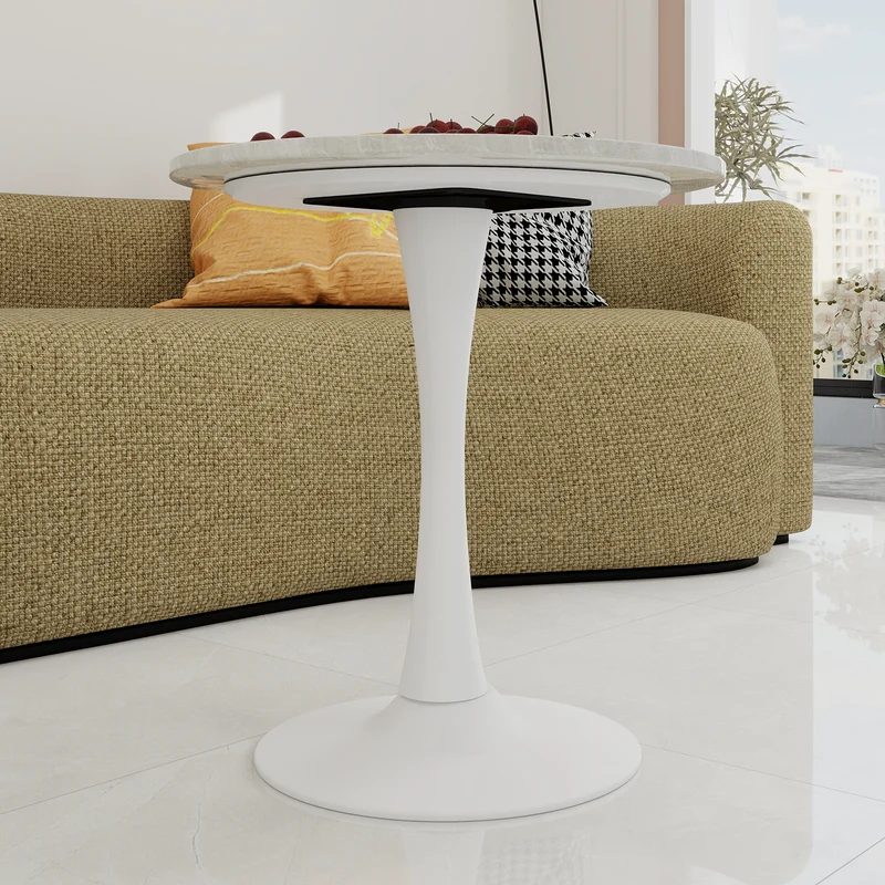 Table de salle à manger ronde effet marbre blanc 2-4 personnes, 70 cm VERTEXSYLTHYN