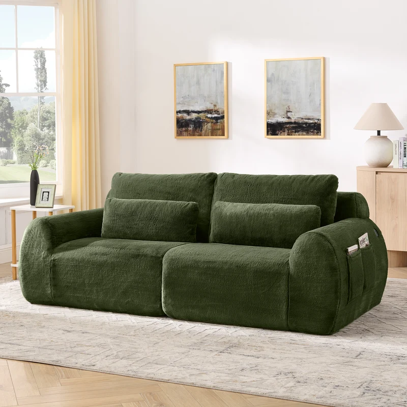 Canapé 2 places en fausse fourrure de lapin, vert, USB, poche latérale VERTEXVORNATHYN