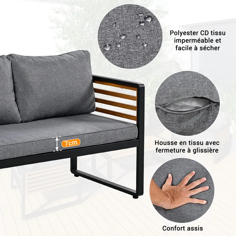 Salon de jardin 4 pièces gris, 2 places + 2 fauteuils + table basse CLIFFSHIMMER