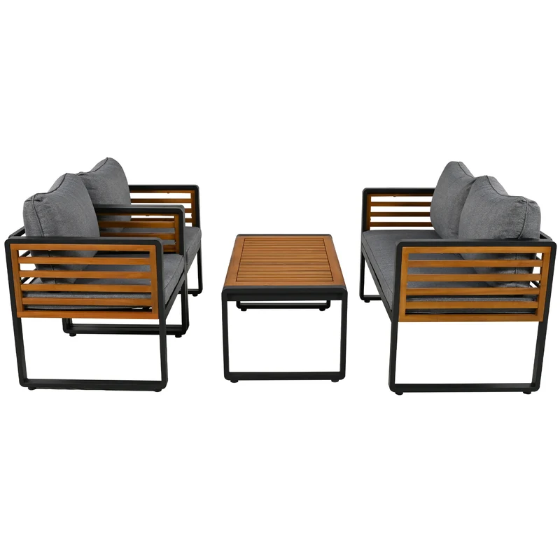Salon de jardin 4 pièces gris, 2 places + 2 fauteuils + table basse CLIFFSHIMMER