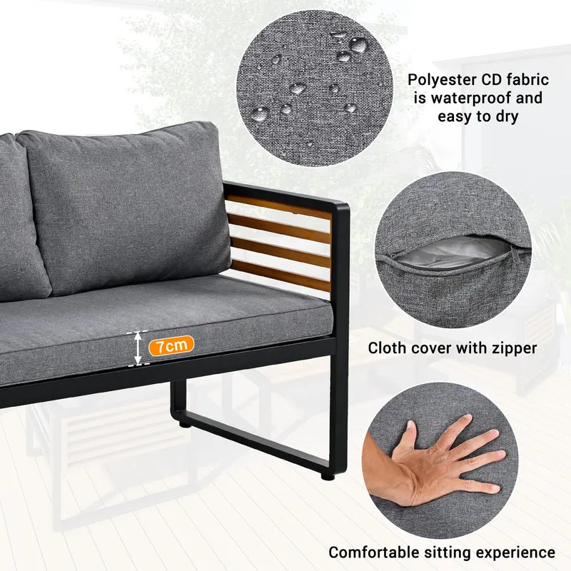 Salon de jardin 4 pièces gris, 2 places + 2 fauteuils + table basse CLIFFSHIMMER