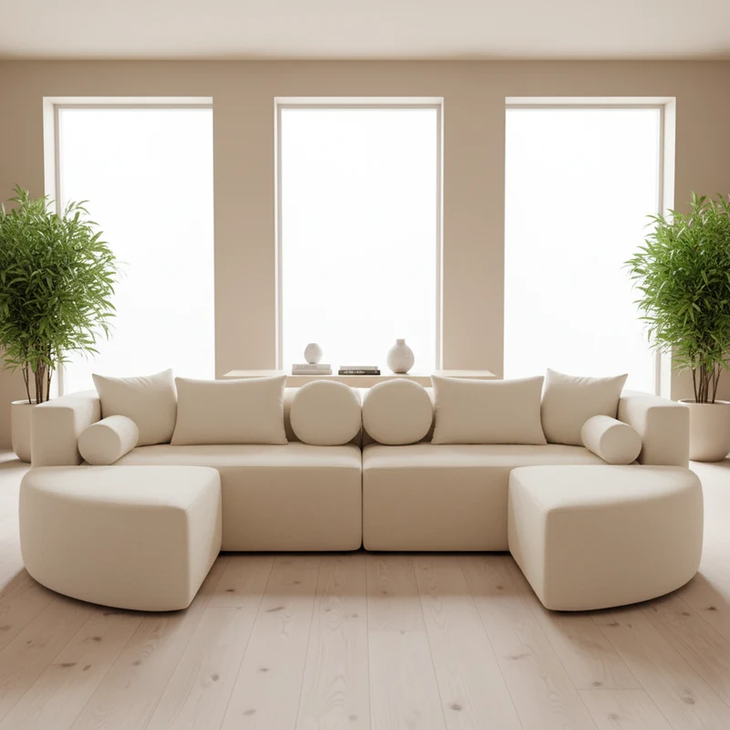 Canapé panoramique modulable avec fonction lit, chenille beige, sans montage 292x165x68 cm FLAREZORA