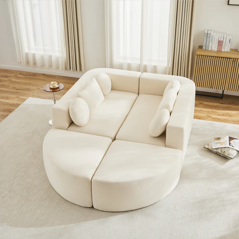 Canapé panoramique modulable avec fonction lit, chenille beige, sans montage 292x165x68 cm FLAREZORA