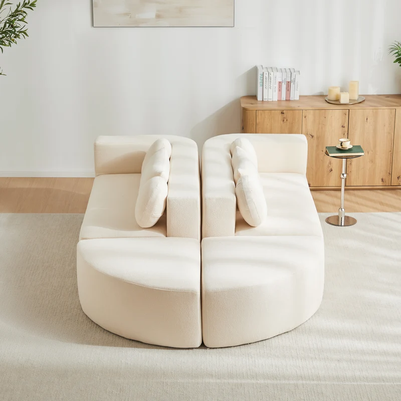 Canapé panoramique modulable avec fonction lit, chenille beige, sans montage 292x165x68 cm FLAREZORA