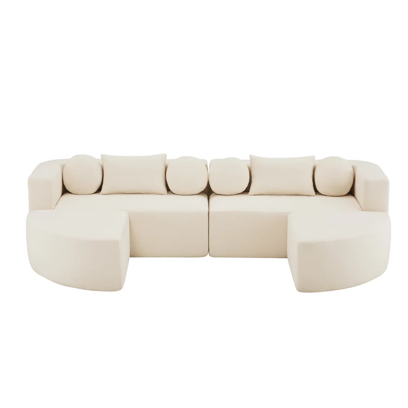 Canapé panoramique modulable avec fonction lit, chenille beige, sans montage 292x165x68 cm FLAREZORA
