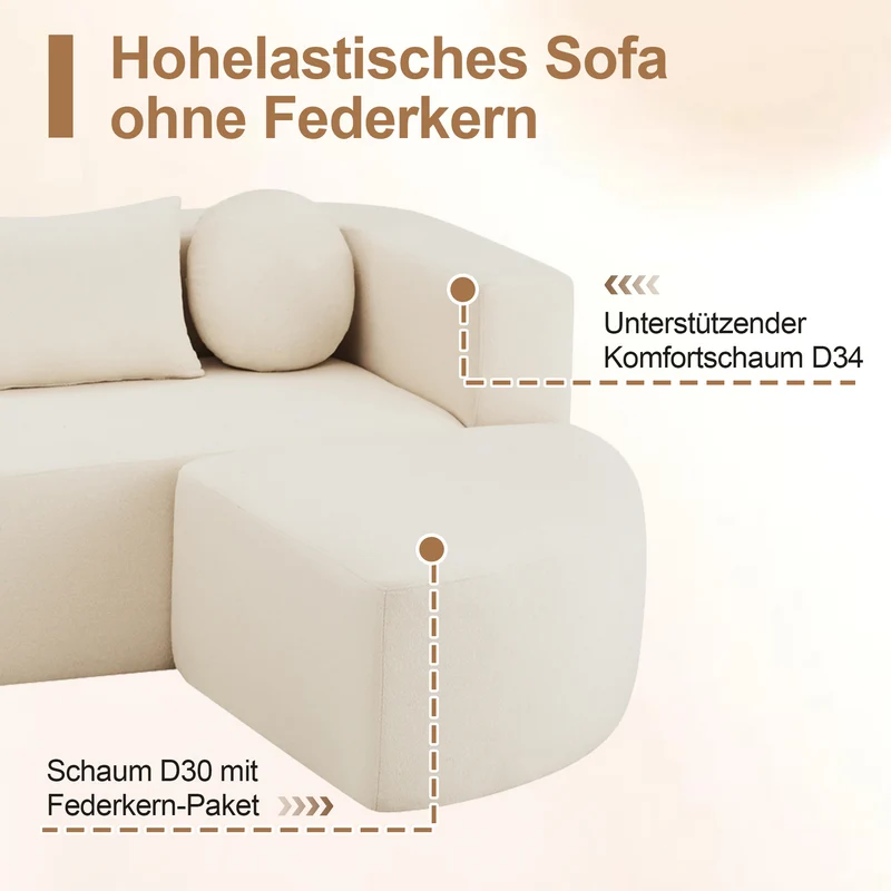 Canapé panoramique modulable avec fonction lit, chenille beige, sans montage 292x165x68 cm FLAREZORA