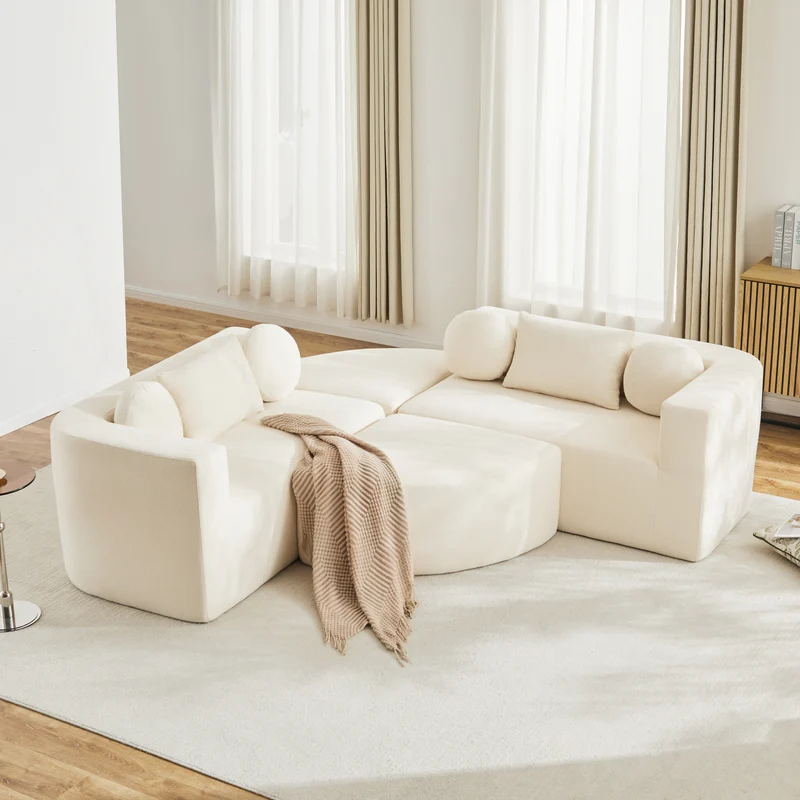 Canapé panoramique modulable avec fonction lit, chenille beige, sans montage 292x165x68 cm FLAREZORA
