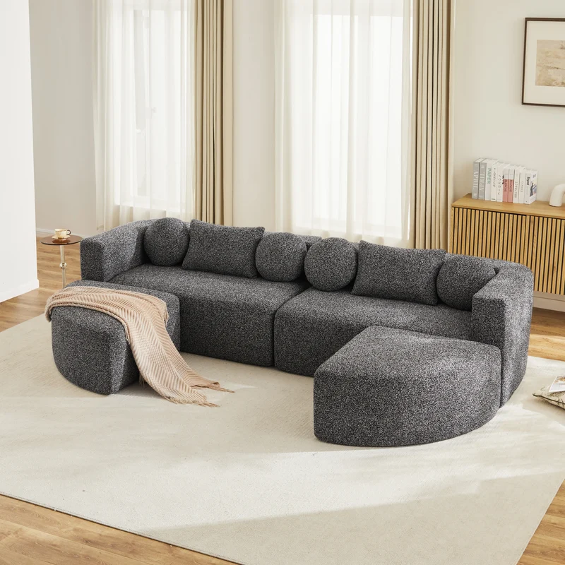 Canapé panoramique modulable avec fonction lit, chenille noir, sans montage 292x165x68 cm FLARELOTH