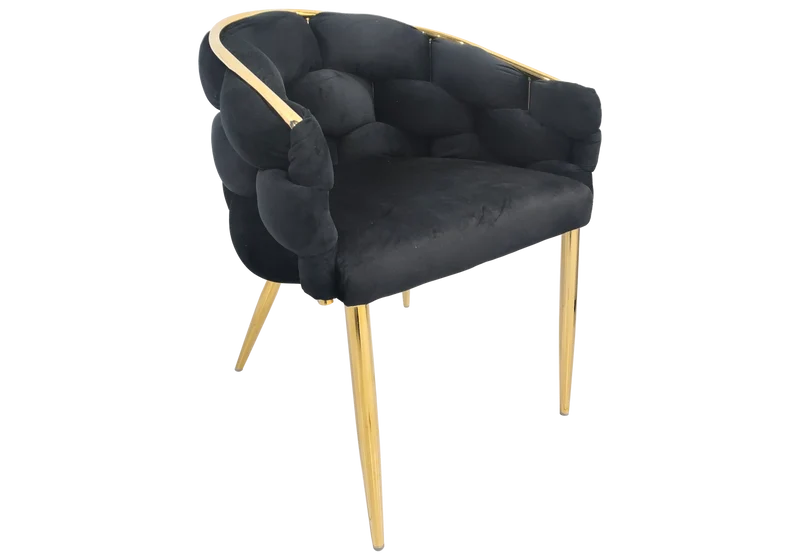 Fauteuil de table velours noir pieds dorés - Cloud x2