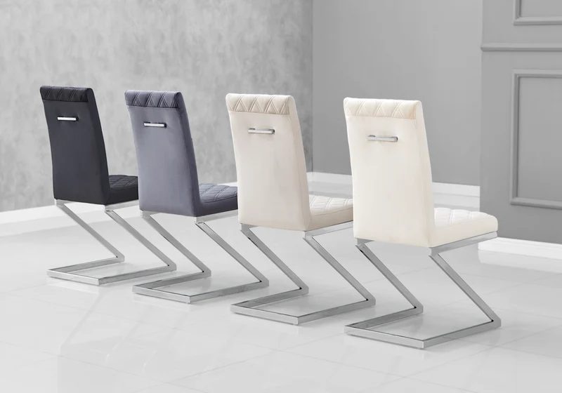 Chaise velours gris pied en Z argent - Zelia x6