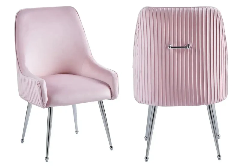 Fauteuil de table velours rose poignée argentée - Opus x2