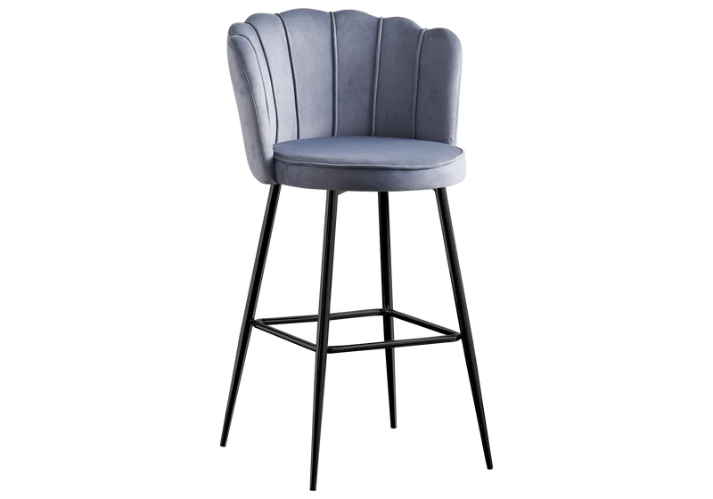 Chaise de bar design coquillage velours gris - Nymea x2