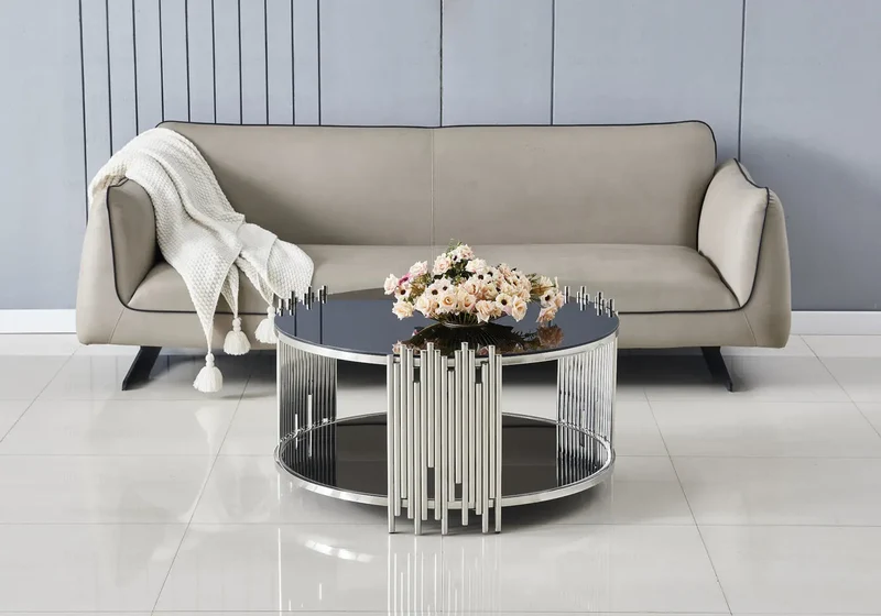 Table basse ronde chromé noir - Eve