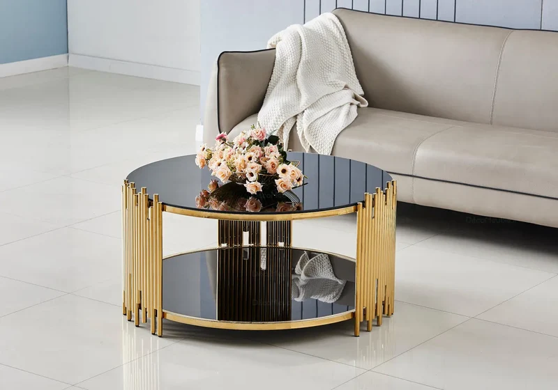 Table basse ronde doré noir - Eve
