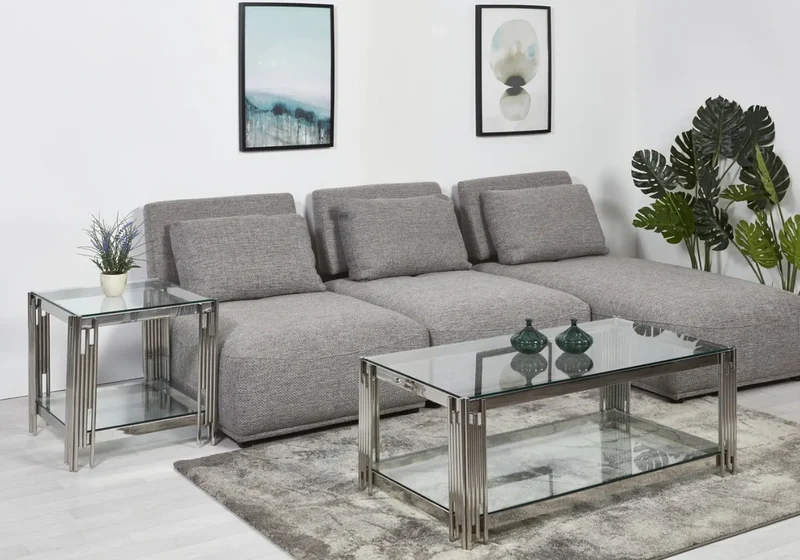 Table basse design chromé verre - Eve