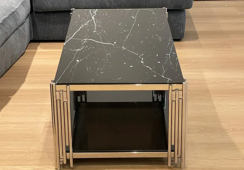 Table basse chromé marbre noir - Eve