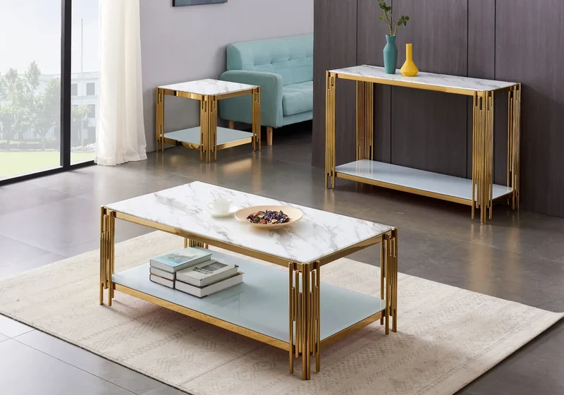 Table basse doré marbre blanc - Eve