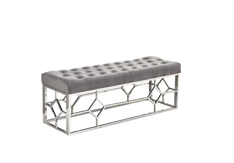 Banc design argenté velours gris - Abel