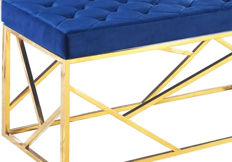 Banc design doré velours bleu - Ilea