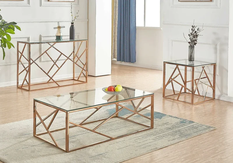 Table basse design doré verre - Ilea