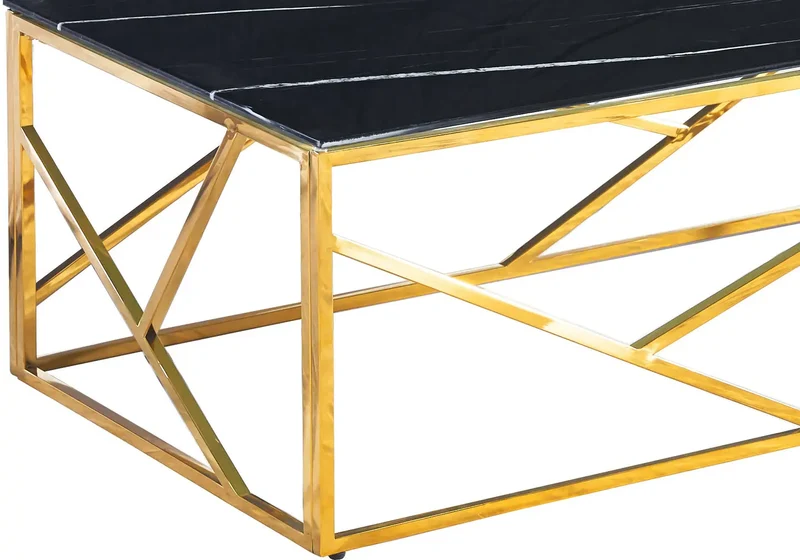 Table basse dorée marbre noir - Ilea