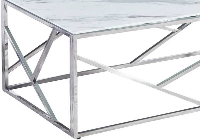 Table basse chrome marbre blanc - Ilea