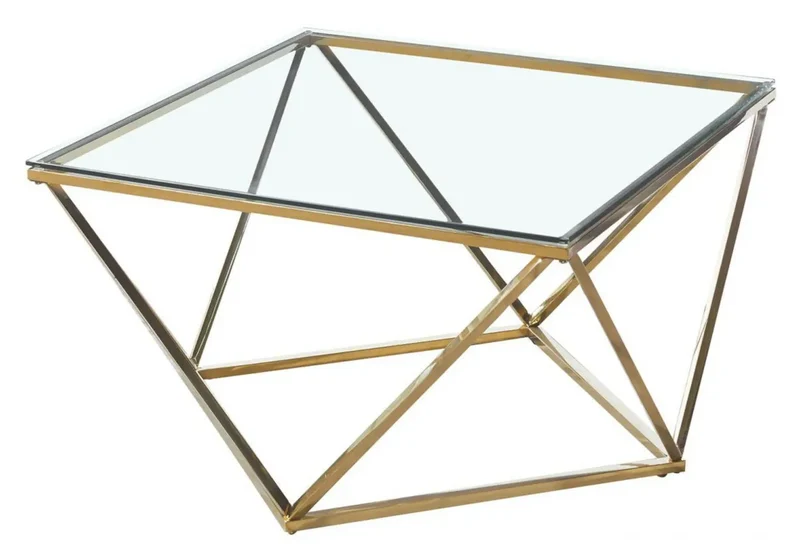 Table basse carré doré verre - Ilea
