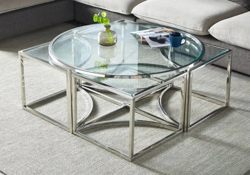 Table basse ronde design chromé - Pio