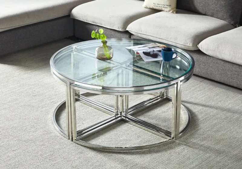 Table basse ronde design chromé - Pio