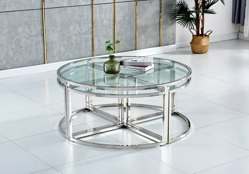 Table basse ronde design chromé - Pio