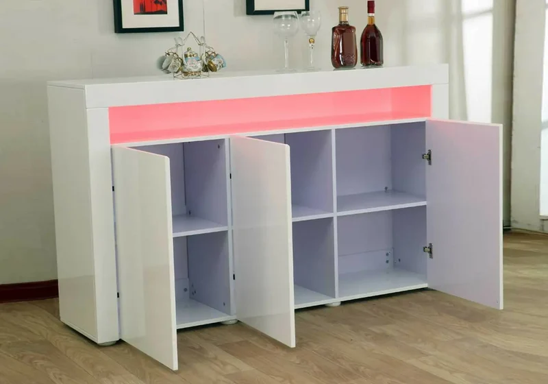 Buffet design laqué blanc led - Ora