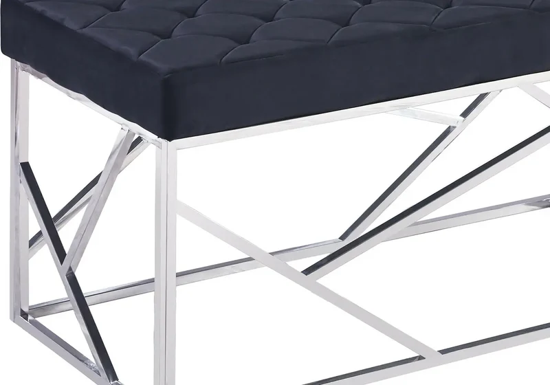 Banc design chromé velours noir - Ilea